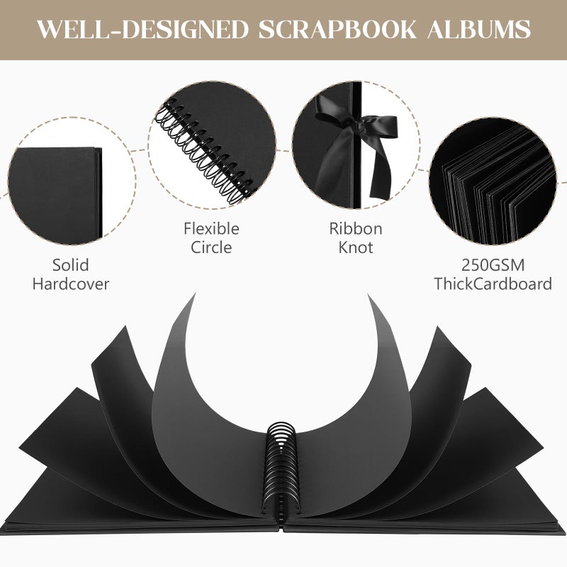 INNOCHEER Photo Album - Self Adhesive 80 Black Pages, Large Scrapbook Wedding Guest Book for DIY Anniversary Travel Memory Scrapbooking (Black 12 x 12) - Image 2